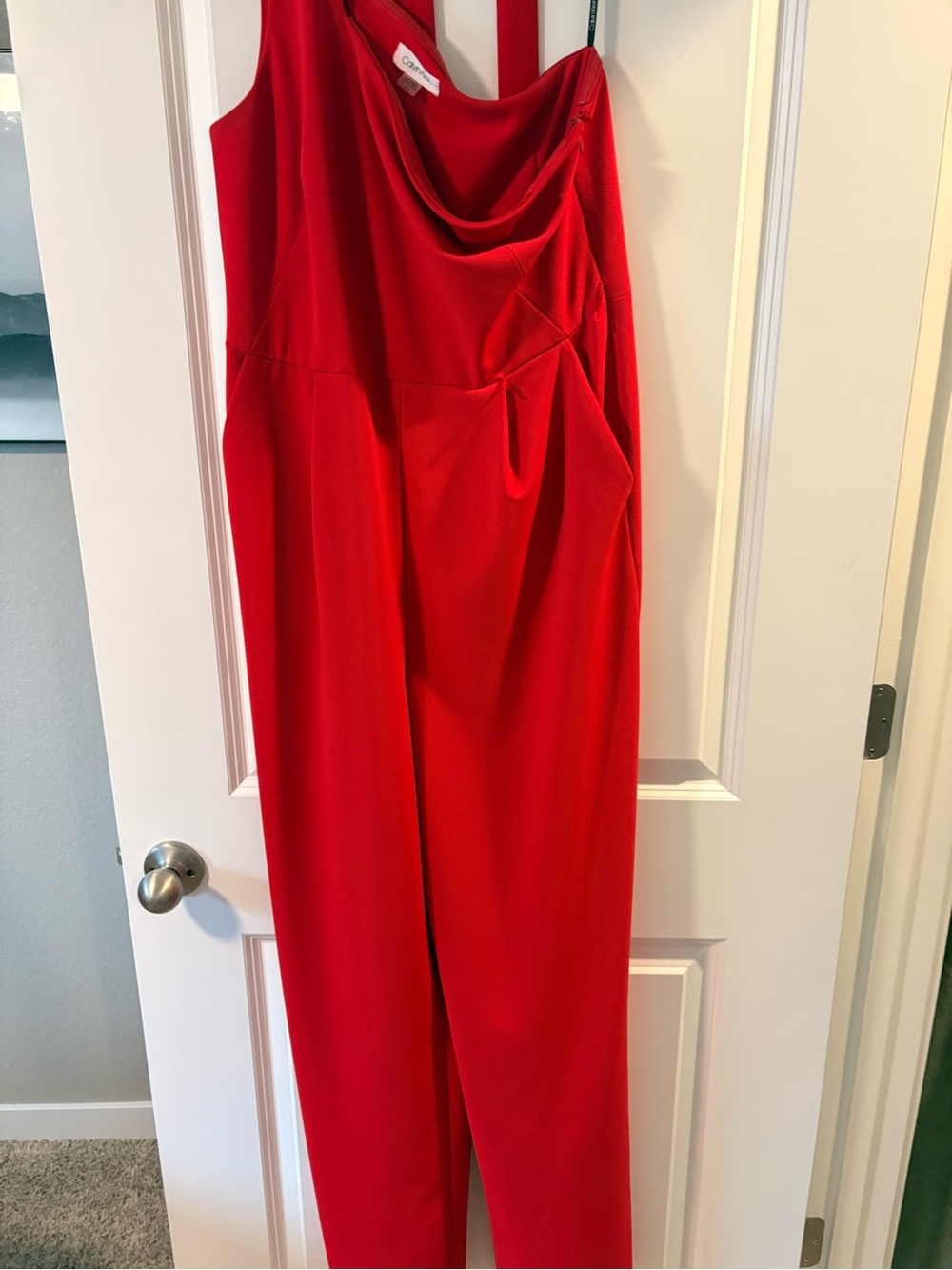 Calvin Klein Red Cowl-Neck Jumpsuit